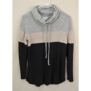 Market & Spruce Womens Sweater Small Cowl Neck Pullover Colorblock Rayon Stretch